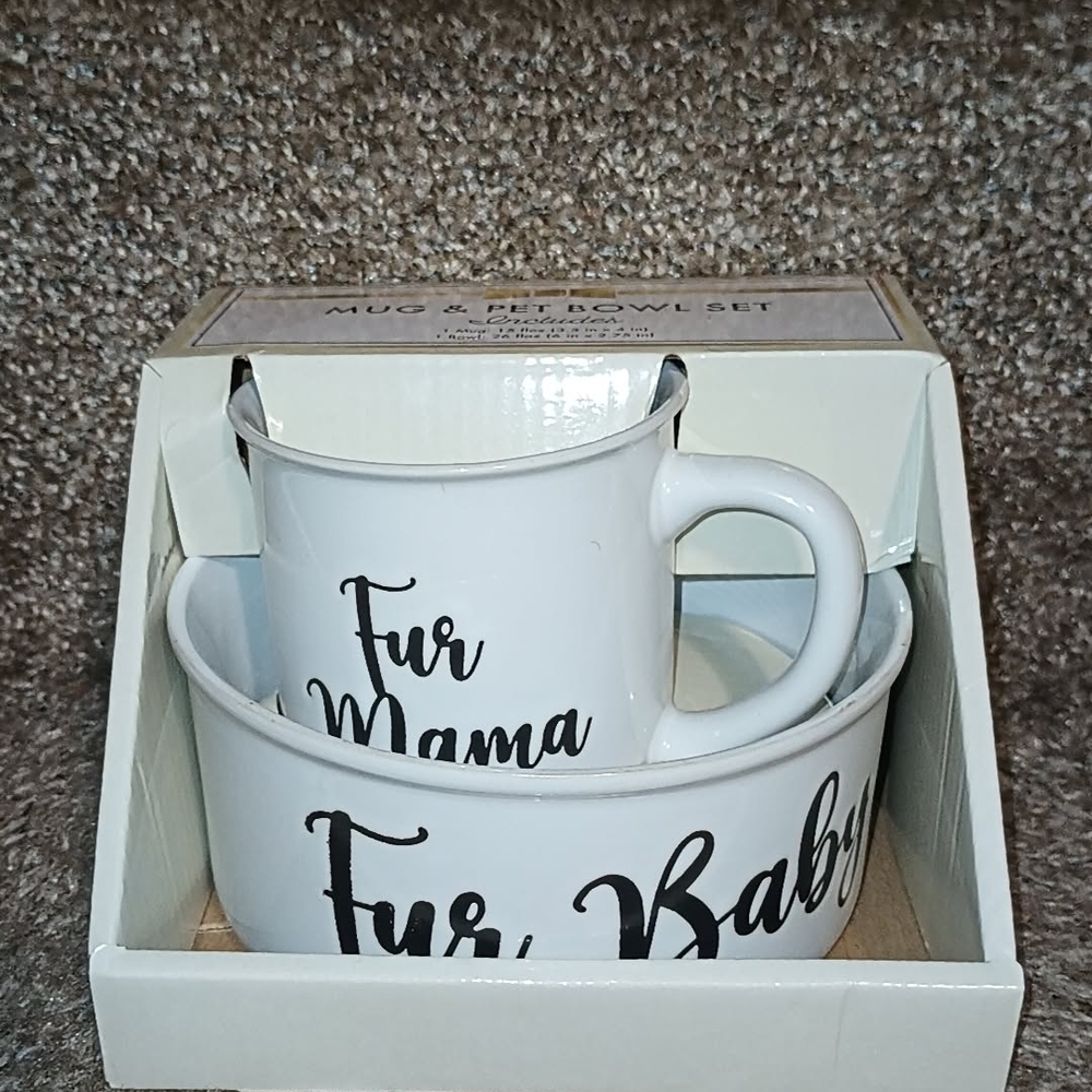 Fur Mama & Fur Baby Dog Bowl Set - White